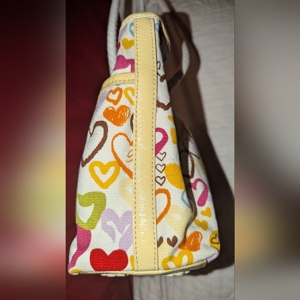 Brighton Multicolor Heart Print Canvas Shoulder Bag with White Braided Handles - Picture 5 of 8